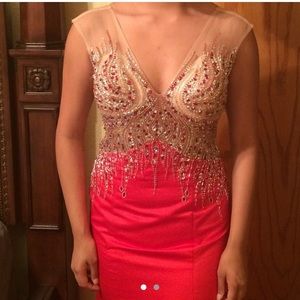 Red trumpet style prom dress